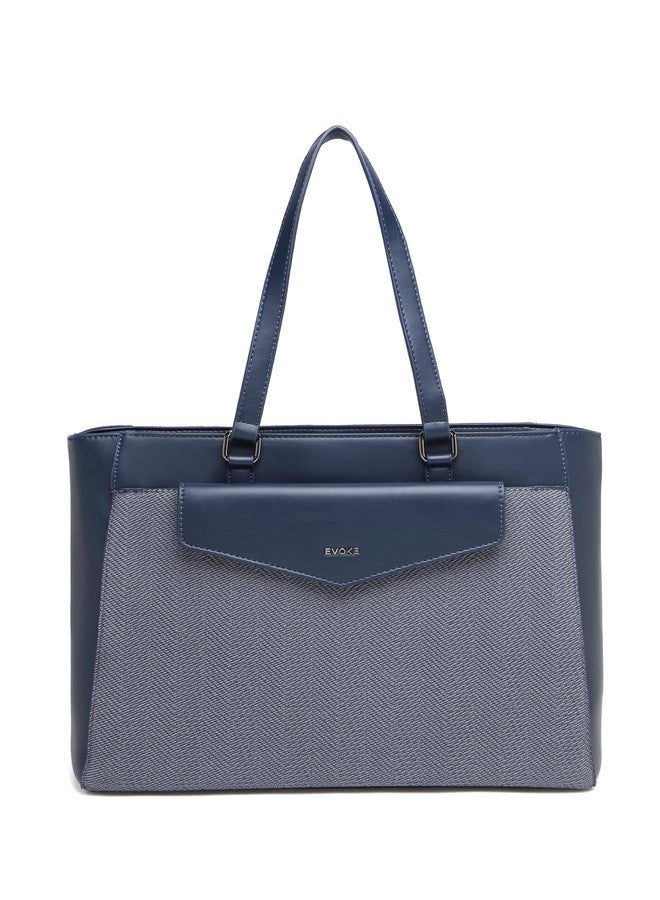EVOKE HYPE HUSTLE Vegan Leather Tote Bag 253 for Women | Fits 14" Laptop | Stylish and Spacious for Work and Hustle (Pacific Blue) - Image 1